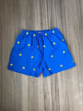Warren Webber Blue Lemon Print Swim Shorts Men’s Size L Beach Summer